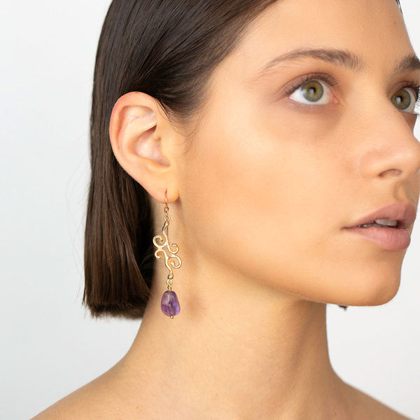 Orecchini Istanbul in bronzo con ametista naturale