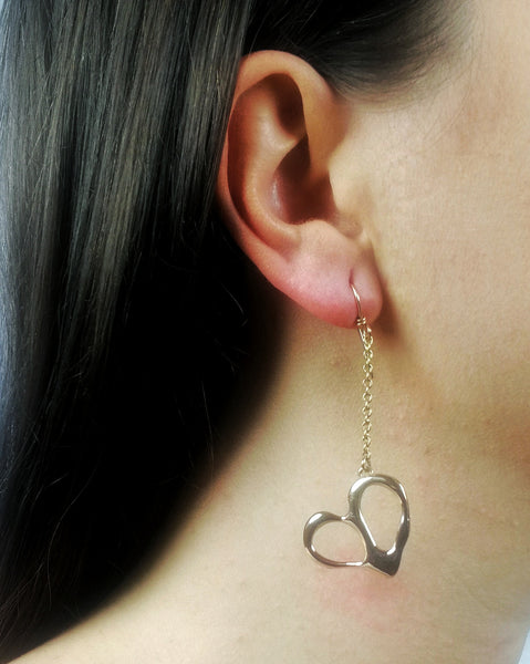 Orecchini Cuori, pendenti con amo.